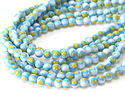 Millefiori Glass White w/ Turquoise & Yellow Flower Round 6mm