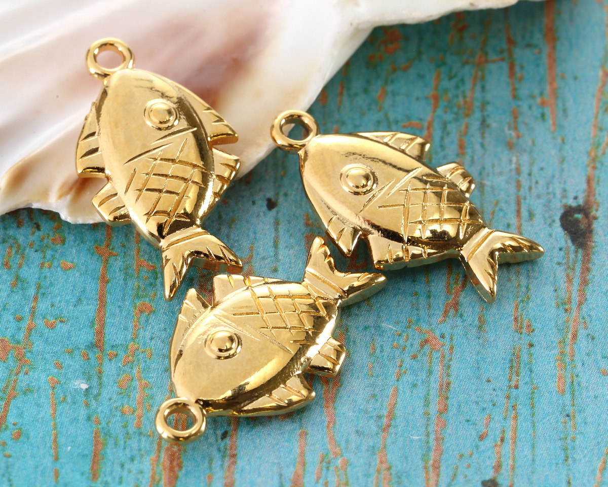 24K Gold (plated) Fish Pendant 13x23mm