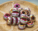 Cranberry Banded Resin Large-Hole Rondelle 8x14mm