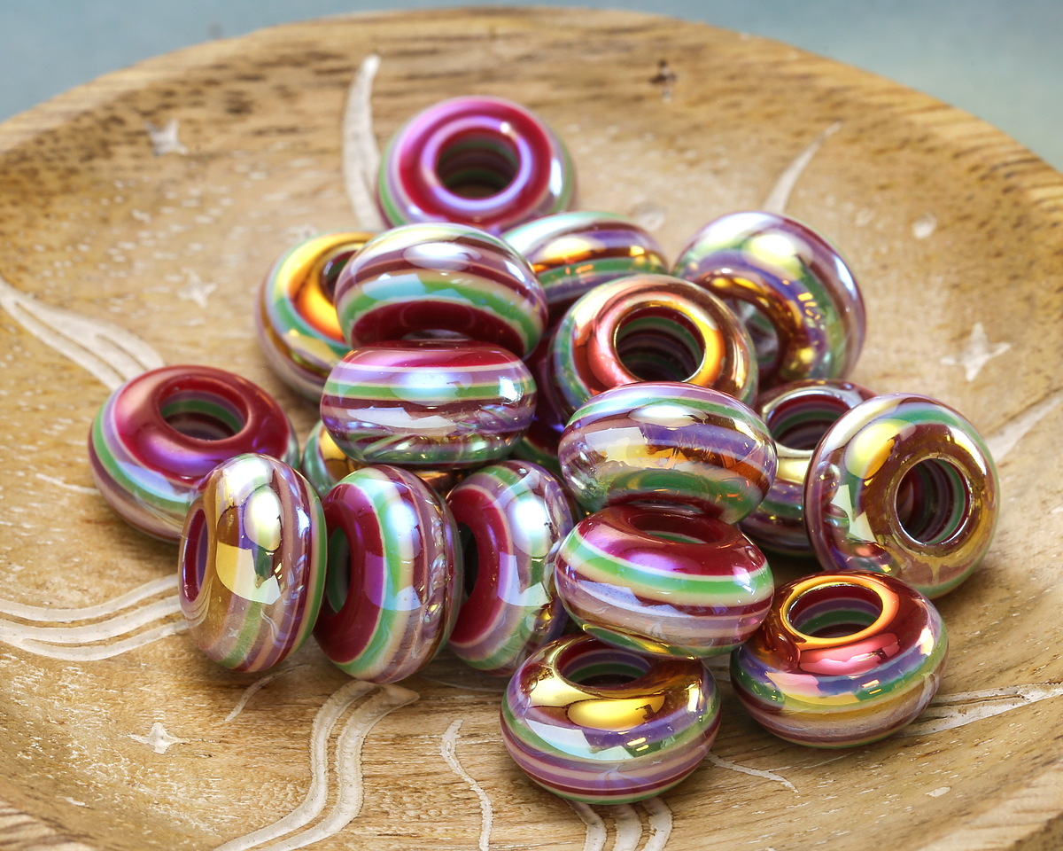 Cranberry Banded Resin Large-Hole Rondelle 8x14mm