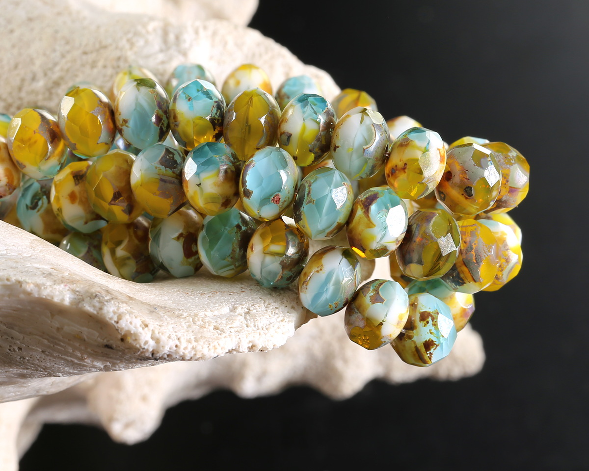 Czech Glass Sunny Coast Picasso Rondelle 6x9mm
