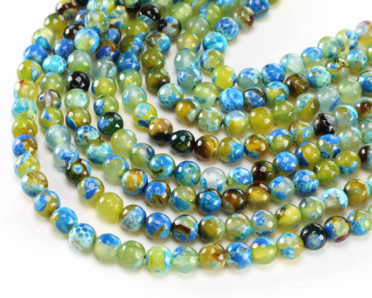 Moss Green & Deep Blue Agate Faceted Round 8mm