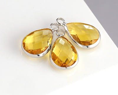 Yellow Crystal Teardrop in Silver Finish Bezel 10.5x18mm