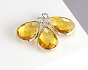 Yellow Crystal Teardrop in Silver Finish Bezel 10.5x18mm