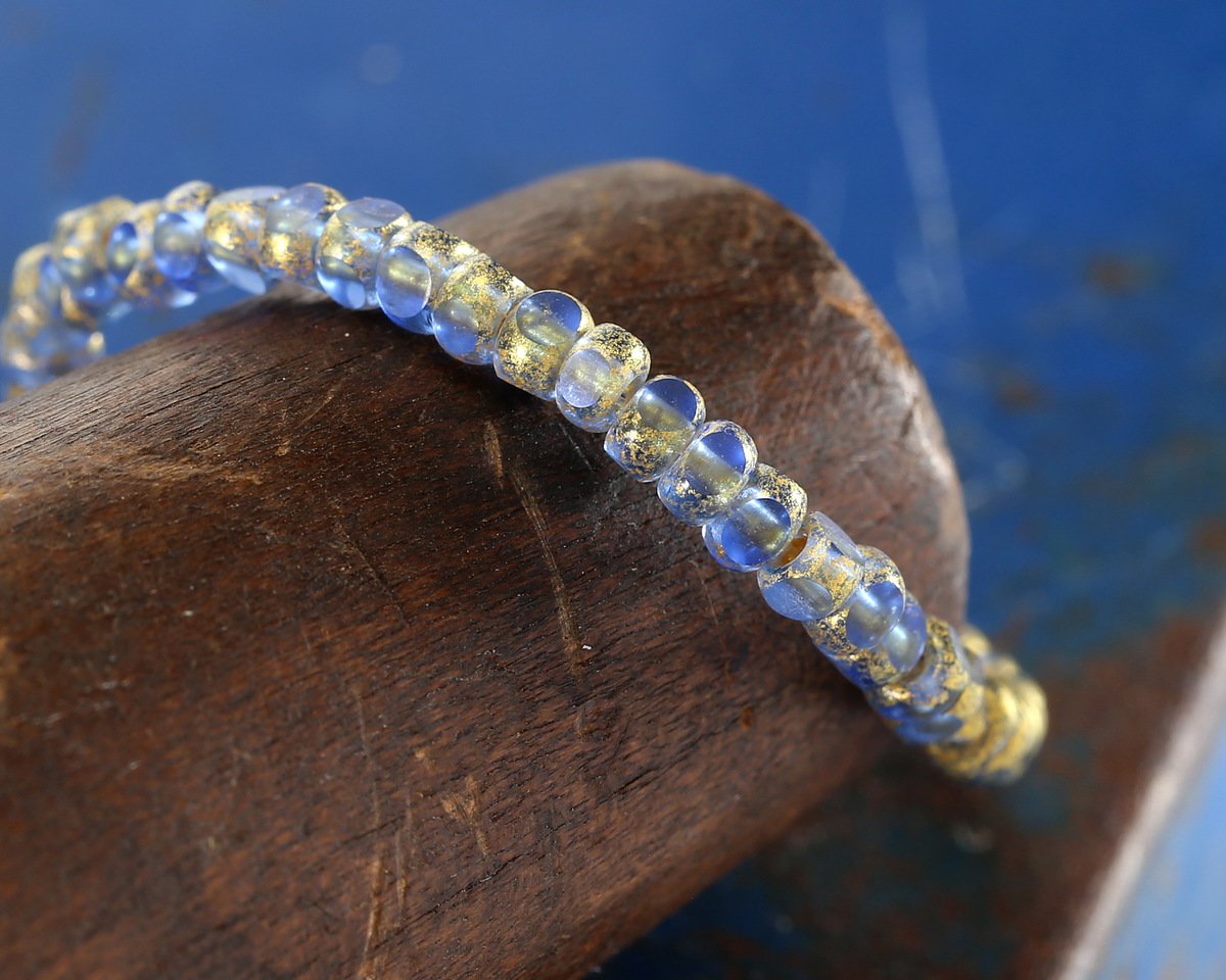 Czech Glass Matte Light Sapphire w/ Antique Gold Trica Beads 3x4mm