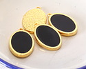 24K Gold (Plated) Jet Enamel Oval Focal 25x16mm