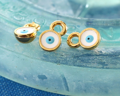 24K Gold (plated) White & Turquoise Enamel Evil Eye Tiny Focal 5x7mm