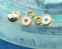 24K Gold (plated) White & Turquoise Enamel Evil Eye Tiny Focal 5x7mm