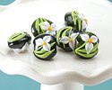 Grace Lampwork White Iris Lentil 15mm