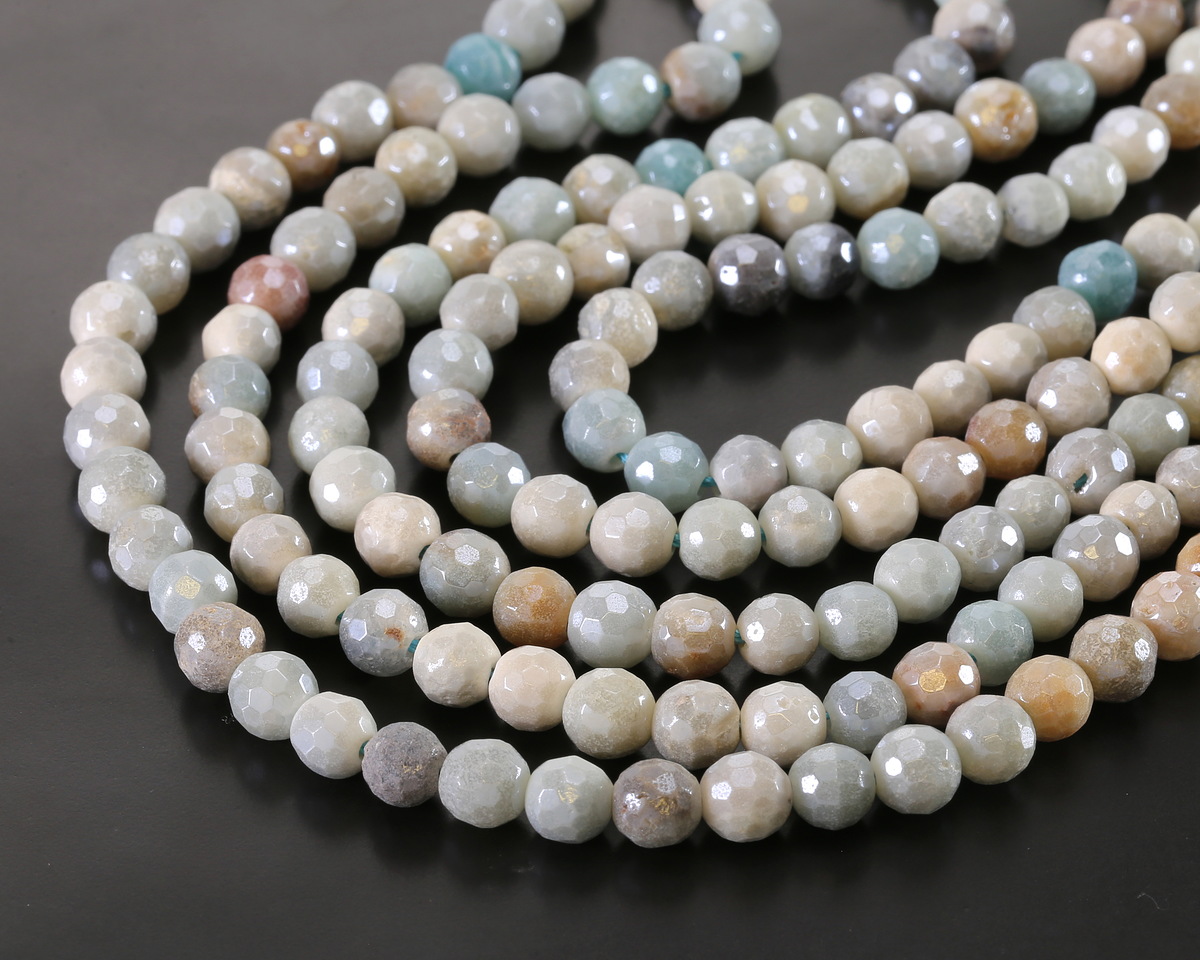Black Gold Amazonite w/ Pearl Luster Faceted Round 6mm