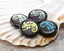 Czech Glass Laser Etched Chameleon on Jet AB Coin 17mm