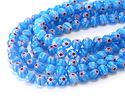 Millefiori Glass Sea Blue w/ White & Red Flower Round 8mm