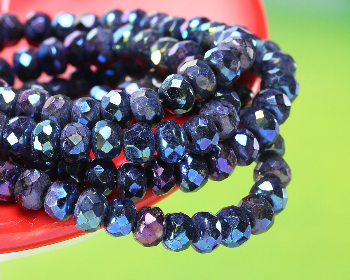 Czech Glass Iris Blue Fire Polished Rondelle 3.5x5mm