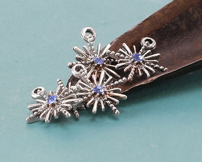 Antique Silver (Plated) Sunburst w/ Light Sapphire Crystal Charm 10x12mm