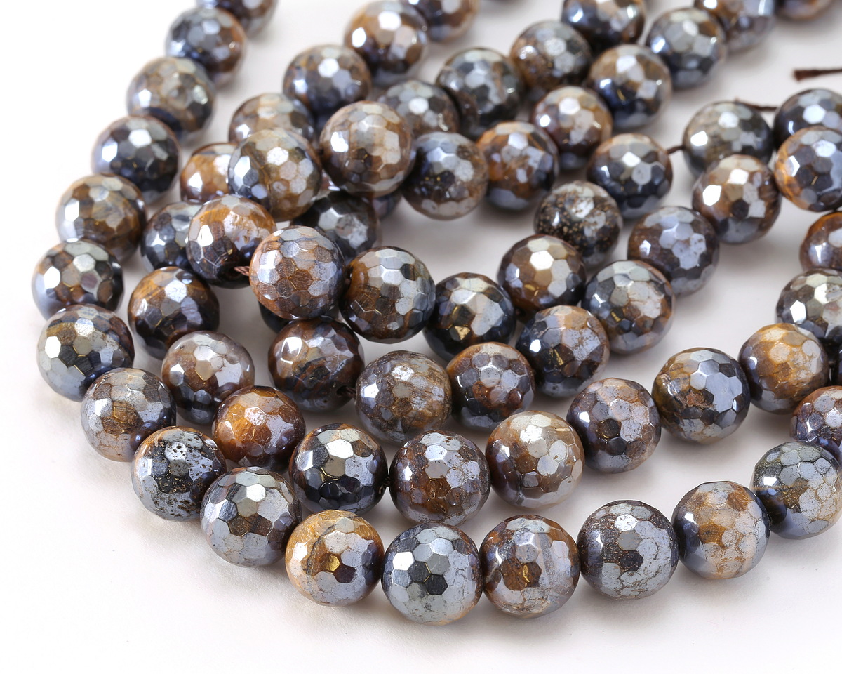 Tiger Eye w/ Silver Luster Faceted Round 12mm