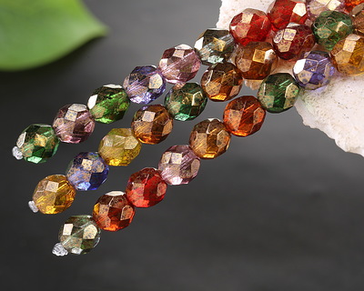 Czech Glass Bronzed Transparent Multi Color Mix Fire Polished Round 8mm