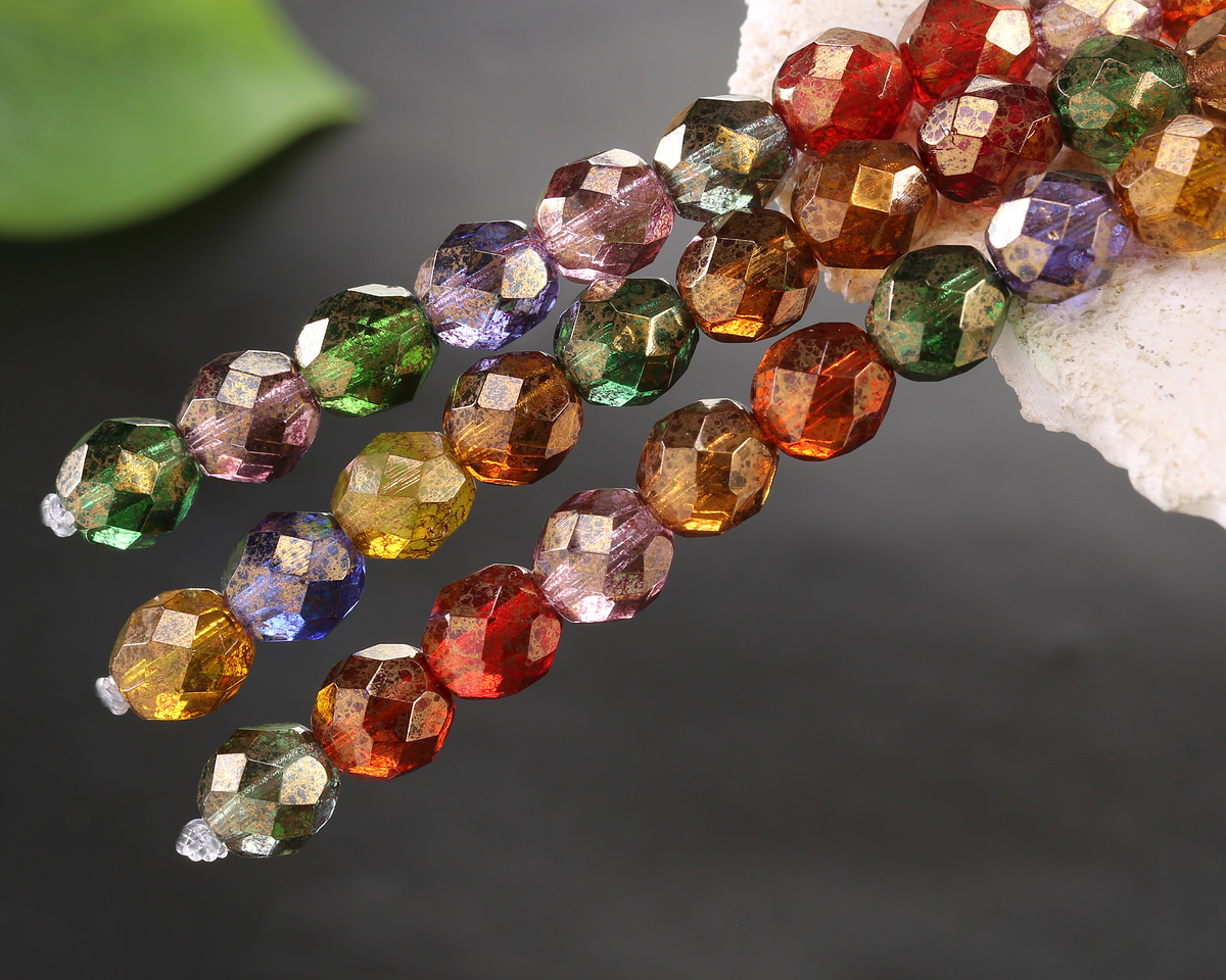 Czech Glass Bronzed Transparent Multi Color Mix Fire Polished Round 8mm