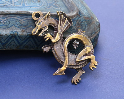 Mykonos Antique Brass (plated) Large Dragon Focal 28x45mm