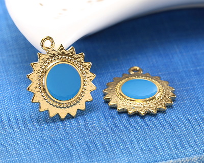 24K Gold (plated) Cornflower Enamel Sun Focal 18x21mm