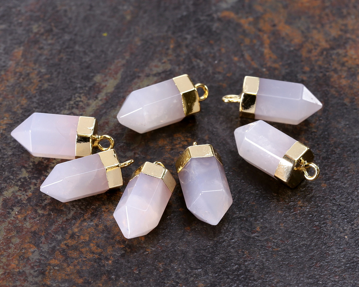Blue Rose Quartz Point w/ Gold Finish 8x16mm