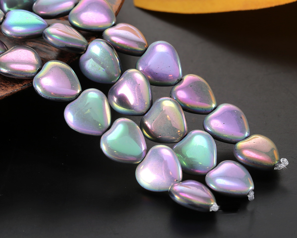 Czech Glass Purple & Green Metallic Heart Bead 10mm