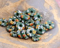 African Glass (Krobo) Green w/ Hand Painted Stripes Disc 11-12mm