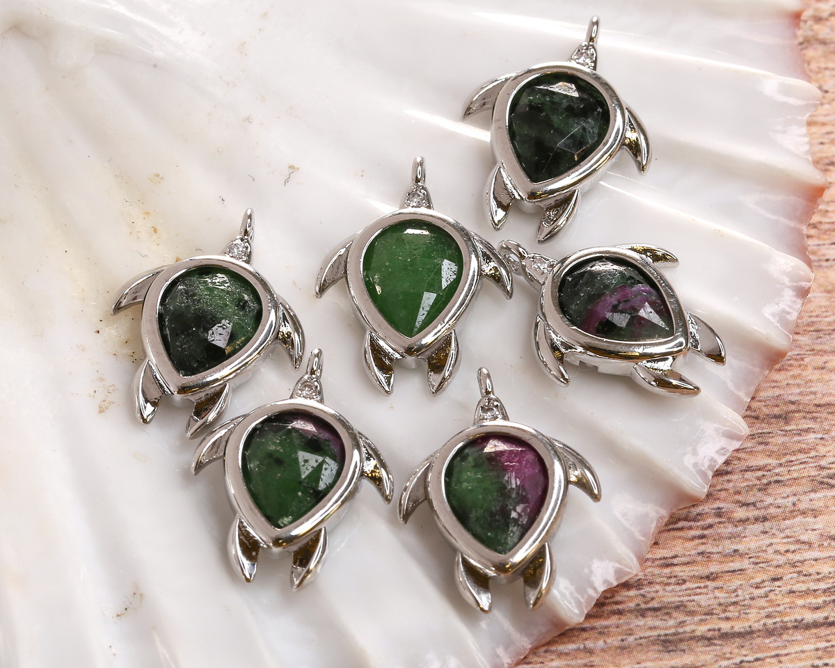 Ruby Zoisite w/ Silver Finish Sea Turtle Focal 15x19mm