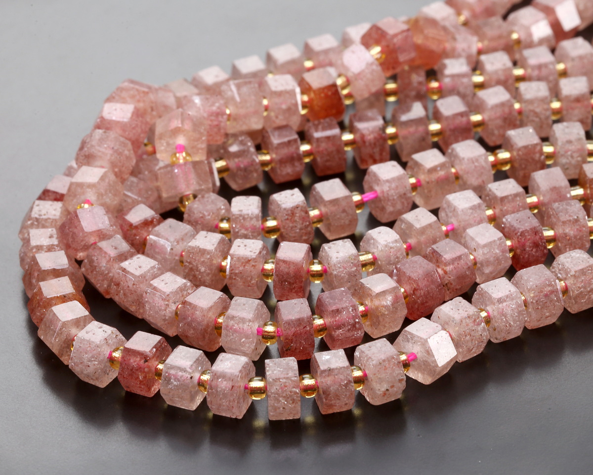 Strawberry Quartz Microfaceted Hexagon Heishi 4x8mm