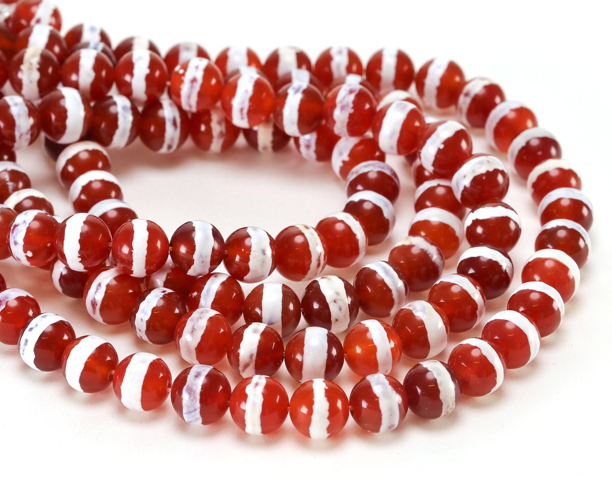 Tibetan (Dzi) Red Agate Banded Round 10mm