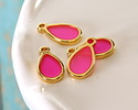 24K Gold (Plated) Transparent Paradise Pink Resin Drop Focal 8x15mm