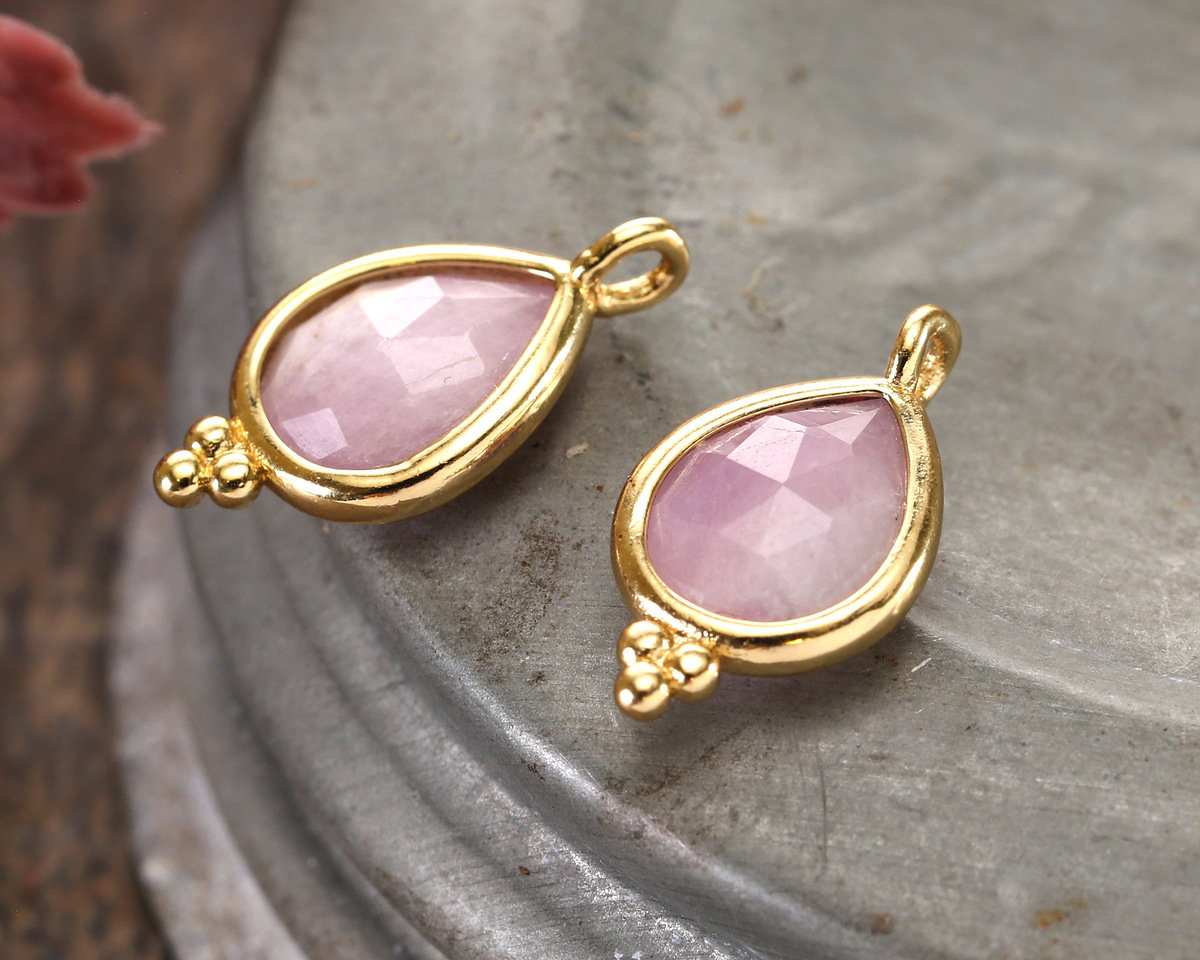 Kunzite w/ Gold Finish Faceted Teardrop Focal 10x12mm