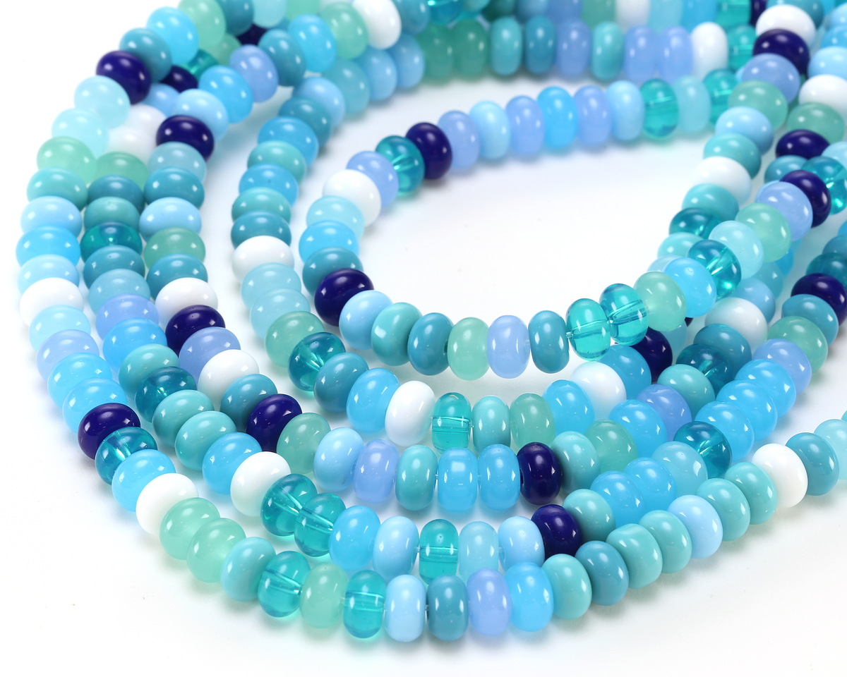 Sky Blues Mix Glass Rondelle 5x8mm