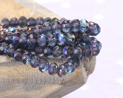 Czech Glass Violet AB w/ Bronze Fire Polished Rondelle 3x5mm