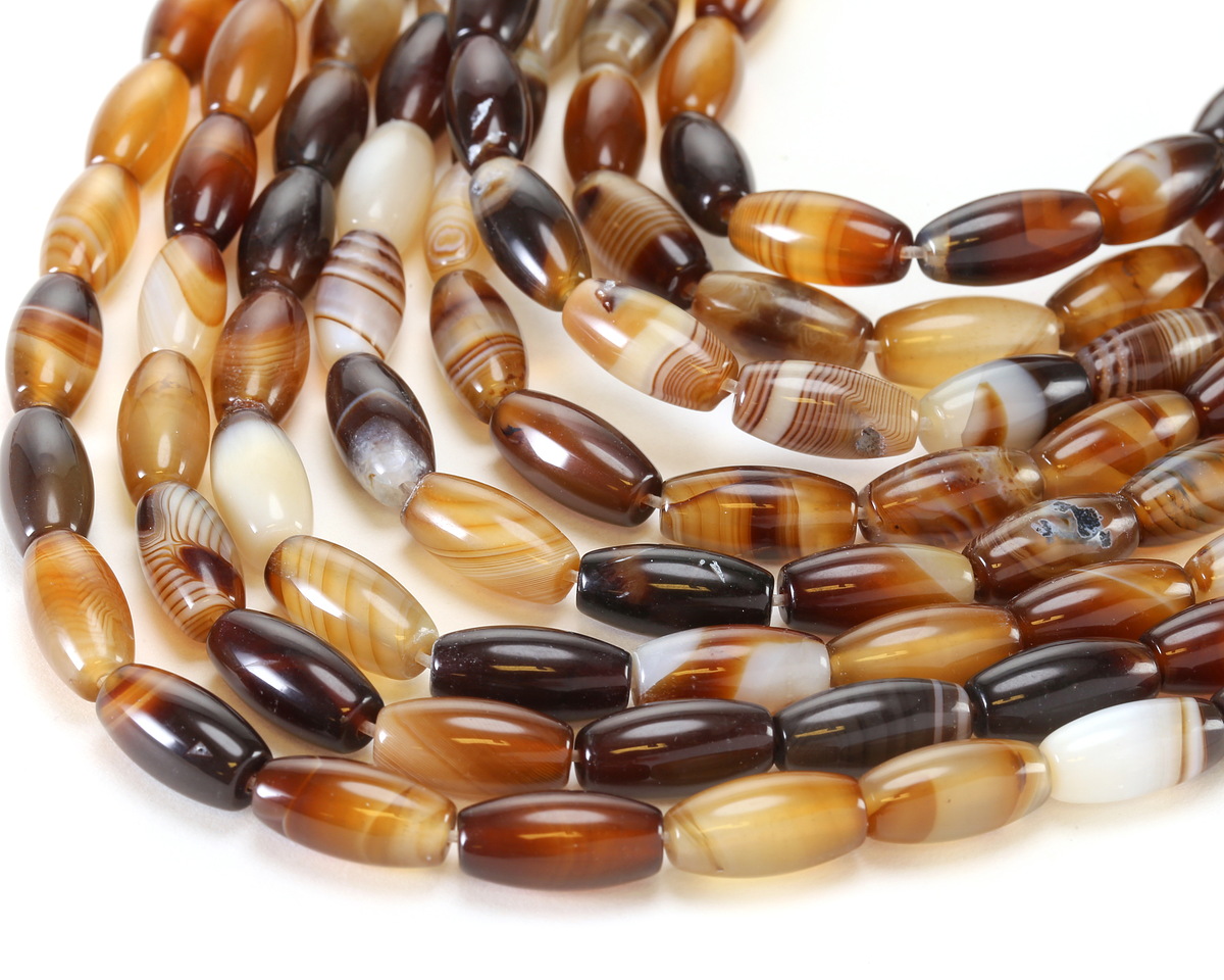 Brown Line Agate Rice 9x12mm