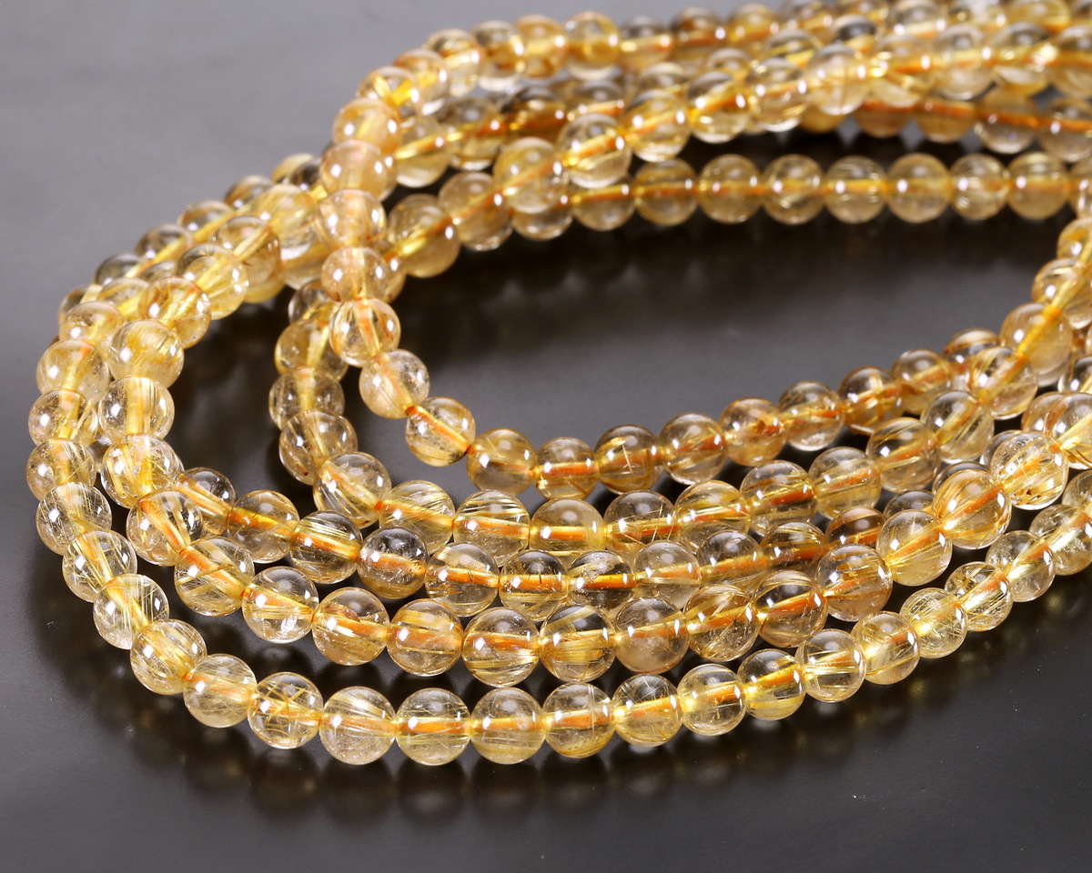 Golden Rutilated Quartz (AAA) Round 6mm, loop