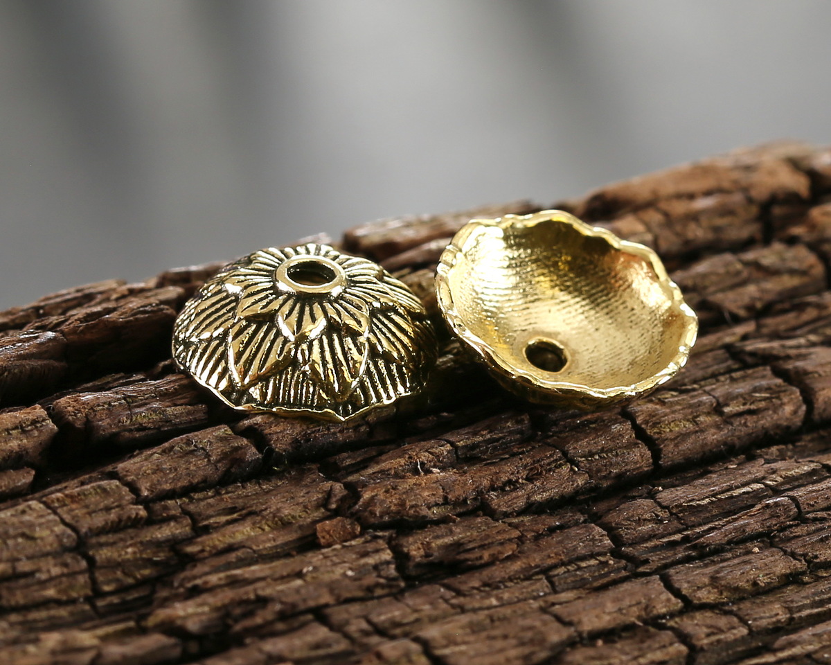 Antique Gold (plated) Lotus Bead Cap 4x12mm