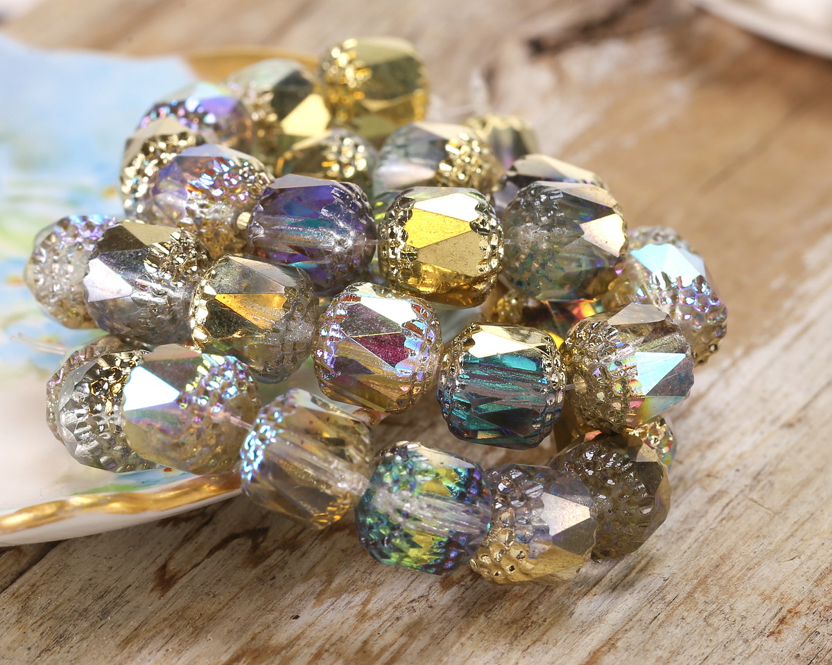 Czech Glass Crystal AB w/ Gold Finish Lantern 10mm
