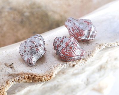Czech Glass Pink Opal w/ Silver Wash Murex Shell 15x12mm