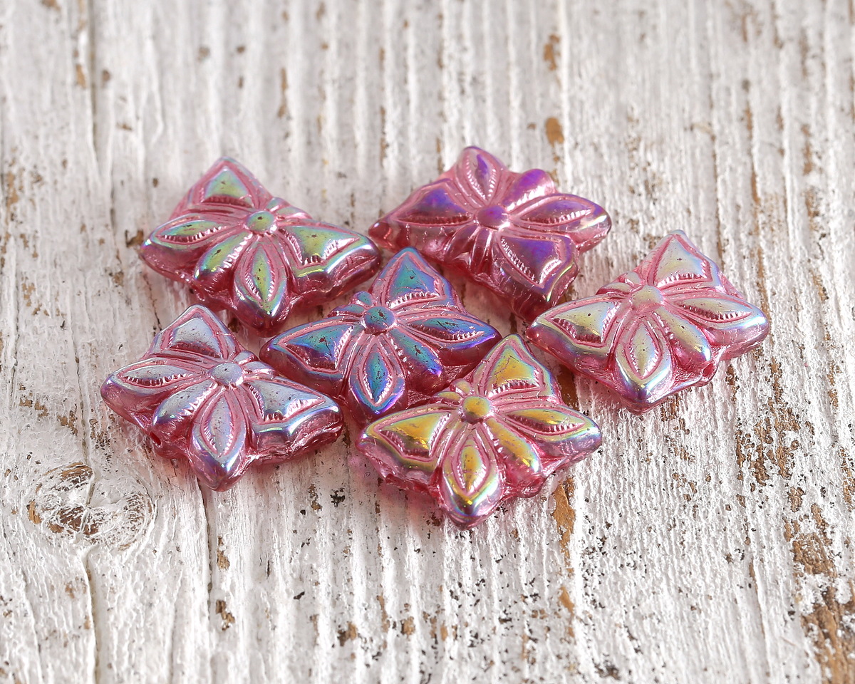 Czech Glass Amethyst AB w/ Metallic Pink Butterfly 15x12mm