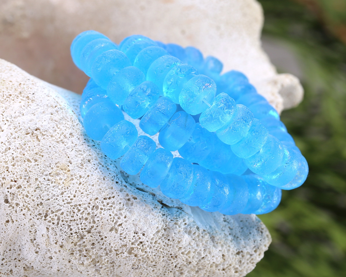 Czech Glass Textured Aquamarine AB Heishi 4x8mm