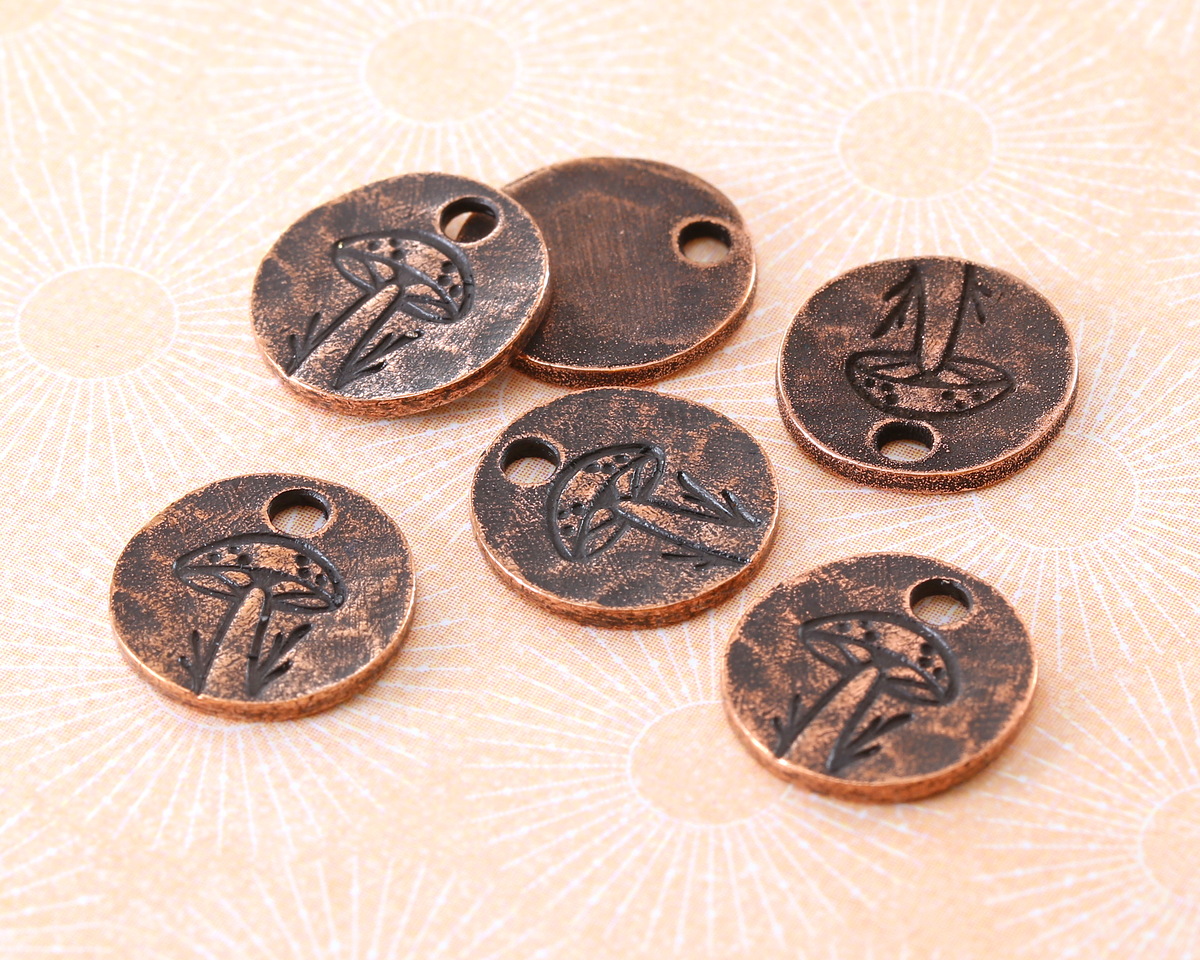 Nunn Design Antique Copper (plated) Mini Mushroom Coin Charm 12.6mm