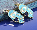 18k Gold (plated) Light Blue Enamel Hamsa Hand w/ Dark Blue Heart Focal 9.5x19mm