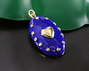 18k Gold (plated) Blue Enamel Oval w/ Heart & Crystals Focal 21x37mm