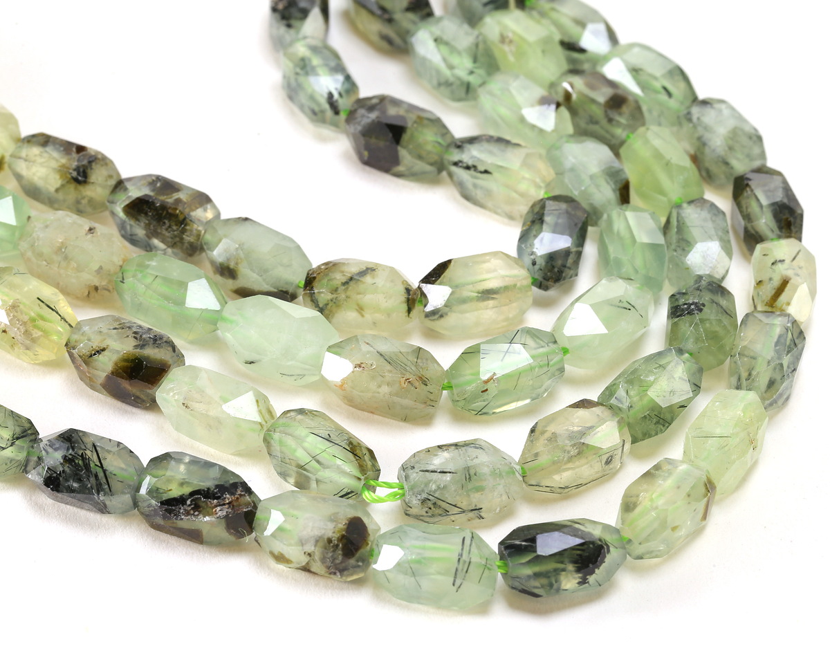 Prehnite (w/ Rutile) Microfaceted Long Nugget 9x14mm