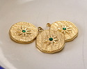14K Gold (plated) Stainless Steel Star w/ Emerald Crystal Coin Focal 16.5x19mm