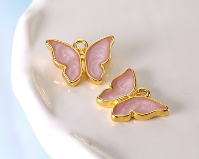 24K Gold (Plated) Pink Pearl Enamel Butterfly Focal 18x15mm