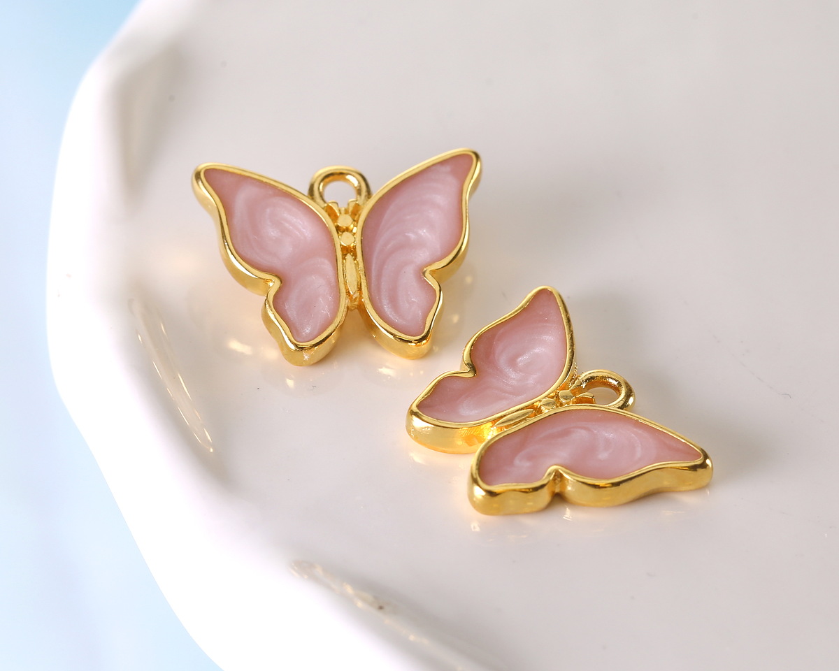 24K Gold (Plated) Pink Pearl Enamel Butterfly Focal 18x15mm
