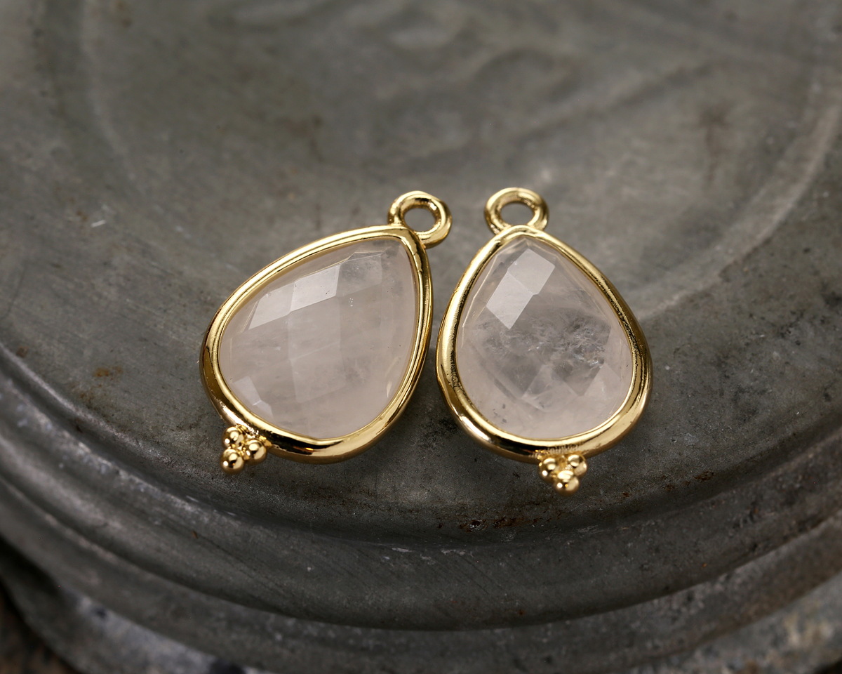 Rock Crystal Quartz w/ Gold Finish Faceted Teardrop Focal 12x21mm