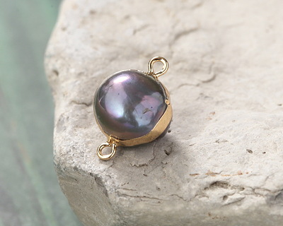 Peacock Freshwater Semi-Round Pearl Link in Gold Finish 18-23x11-14mm