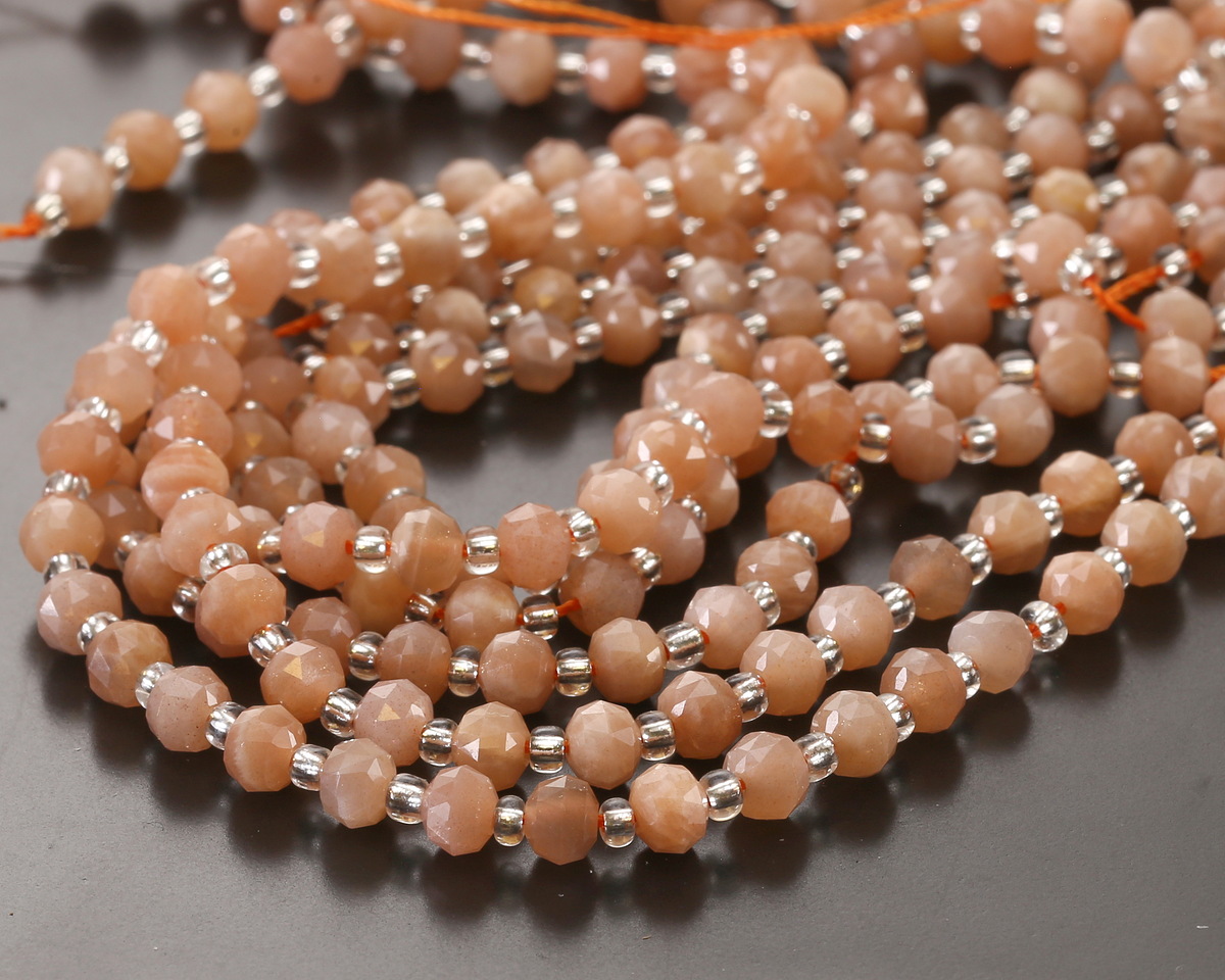 Peach Moonstone (A) Microfaceted Rondelle 5x6mm